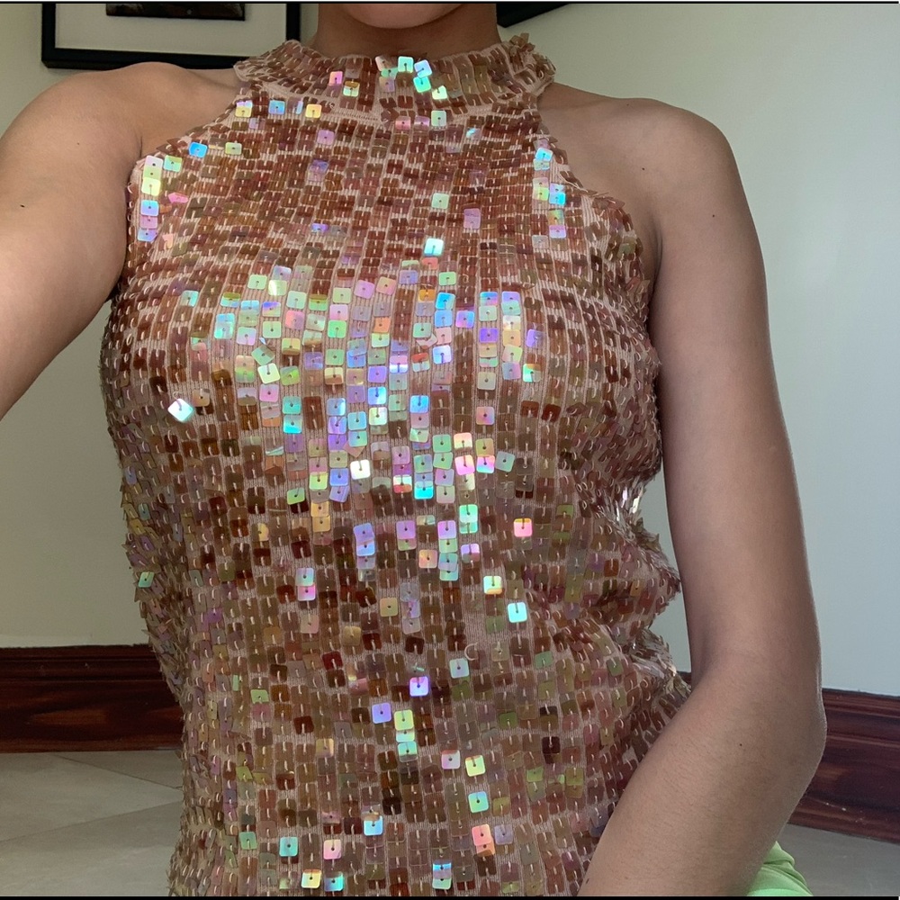 Beige with Gold Sequin Top